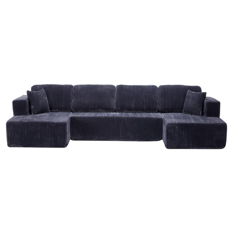 130" U-Shaped Terrycloth Fabric Sectional Sofa, No Assembly Required