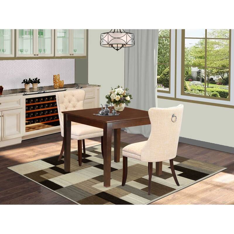 HomeStock 3-Pc Mahogany Finish Square Solid Wood Top Dining Table Set