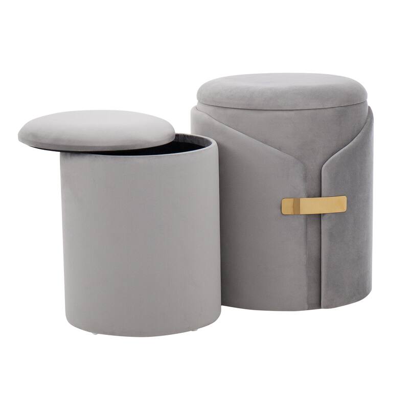 Dahlia Contemporary/Glam Nesting Ottoman Set in Velvet with Gold Metal Accent Pieces by LumiSource