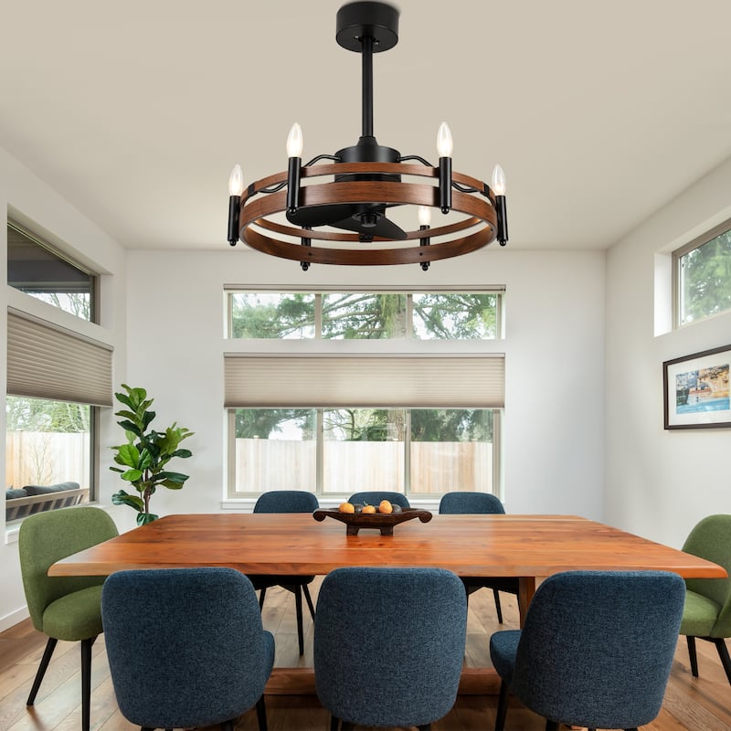 Bella Depot 24" Farmhouse Ceiling Fan with Light and Remote DC Motor 6-speed Reversible Metal Wheel Ceiling Fan - 24 Inches