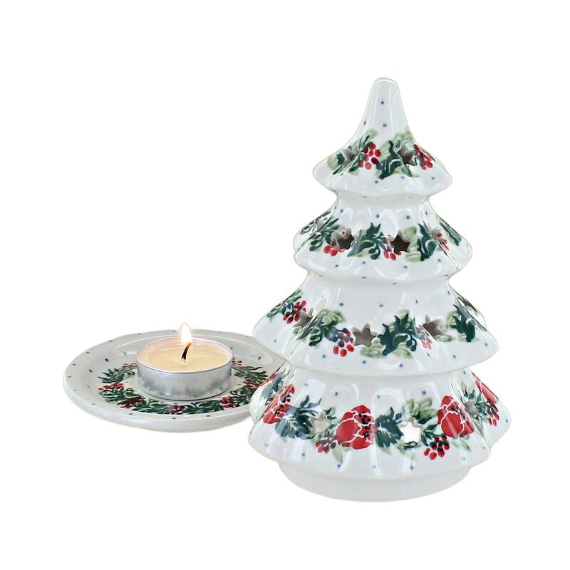 Blue Rose Polish Pottery 512 Ceramika Artystyczna Small Christmas Tree Luminary