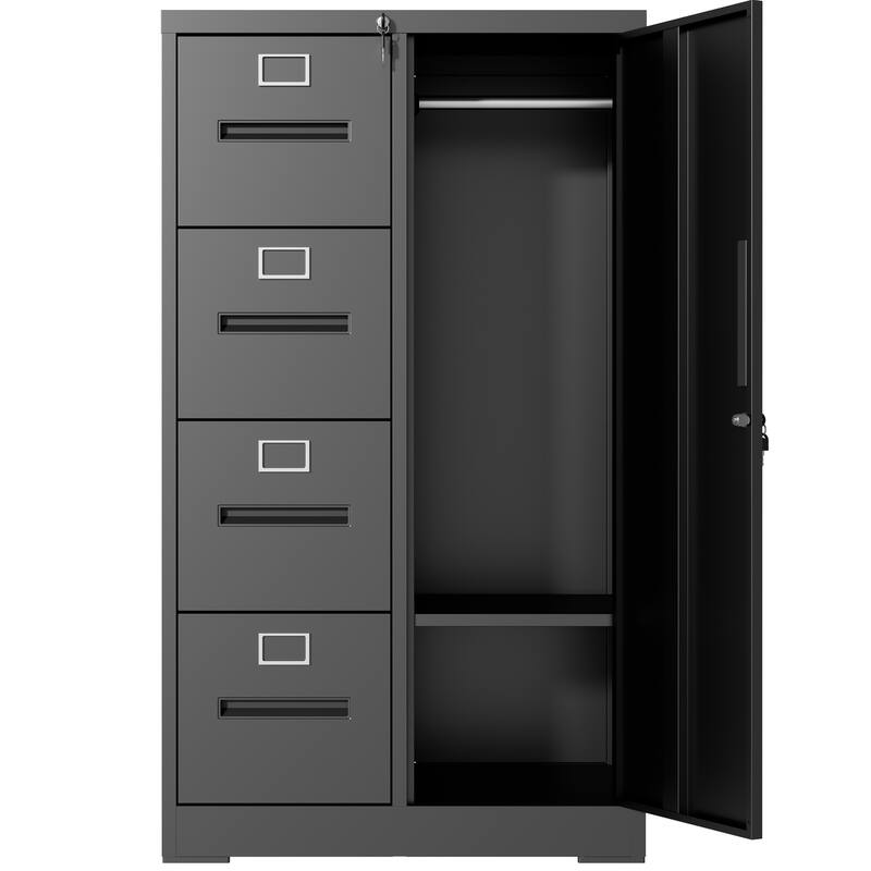 Metal Storage Vertical Filing Cabinet with Lock, Steel File Locker with 4 Drawers and 1 door for School, Living Room