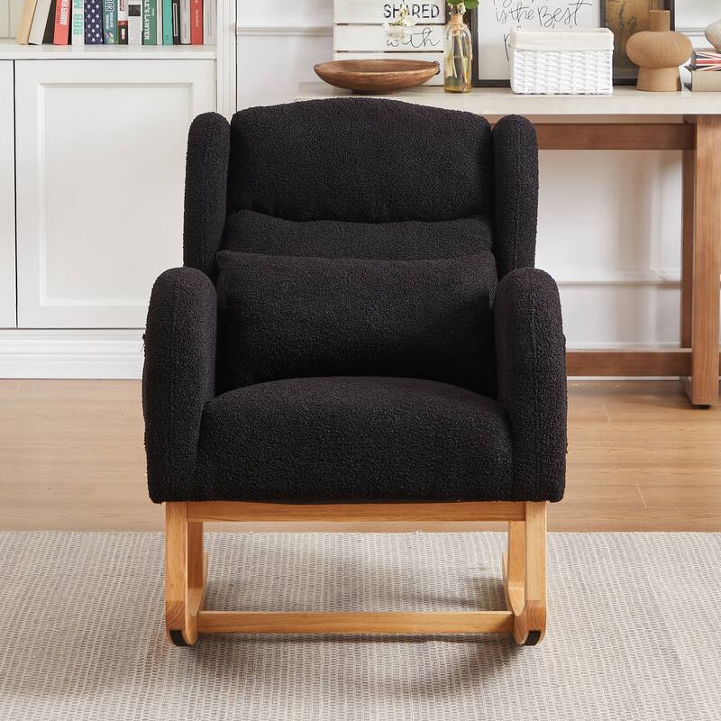 Modern Accent Rocking Chair with Pillow, High Backrest Arm Chair Accent Chair Glider Lounger with 2 Side Pockets for Living Room