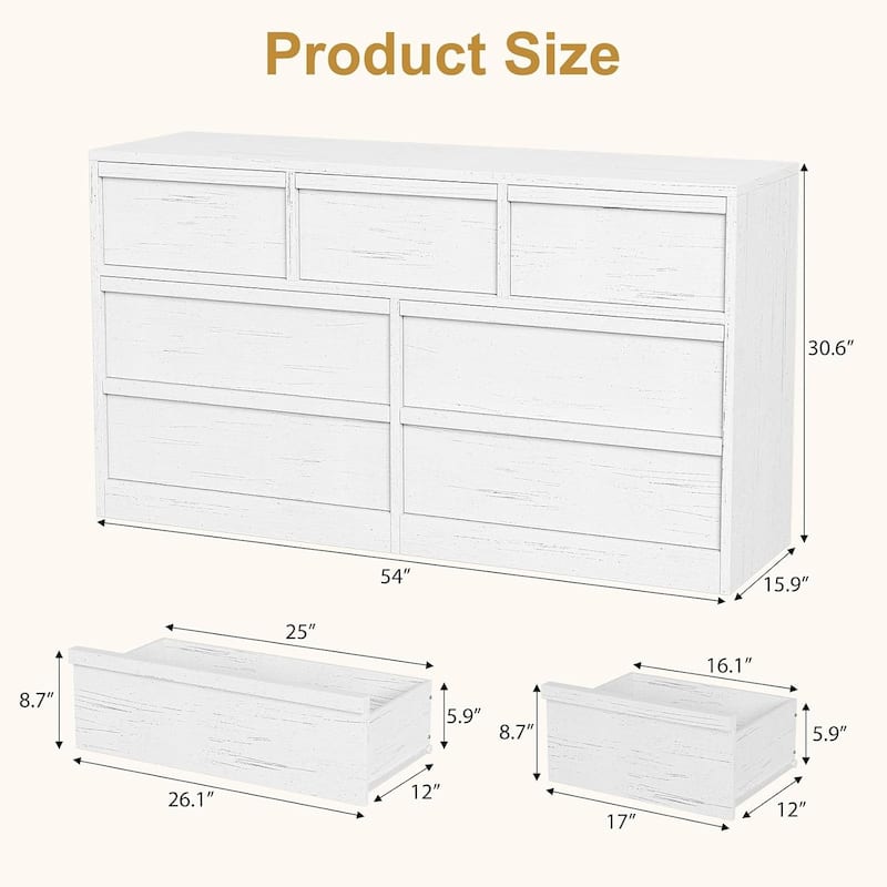 Modern Double Dresser Organizer with Large Storage, Wooden Chest of Drawers