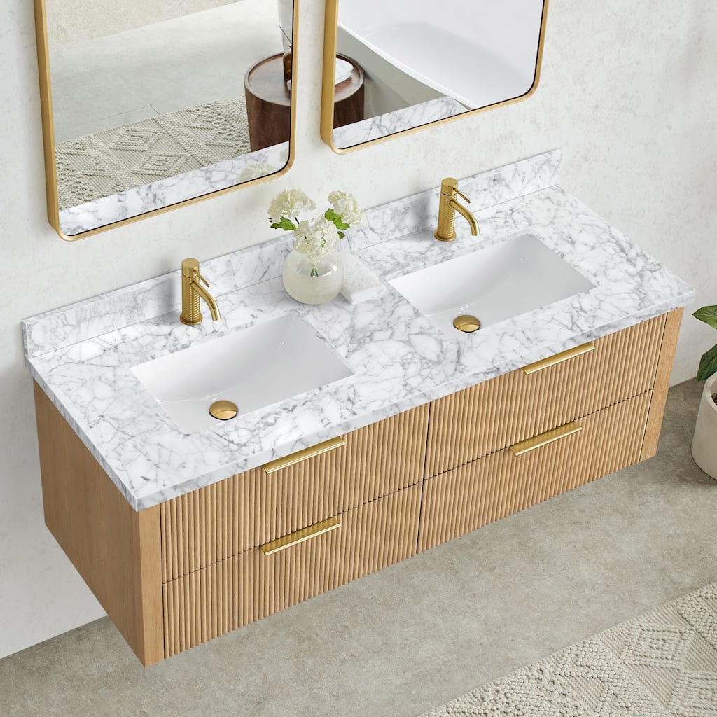 Zevio Natural Marble Vanity Top in Carrara White with Ceramic Sink