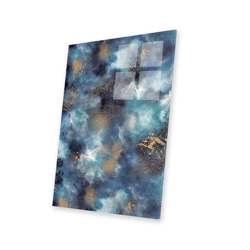 Marble Watercolor Gold Navy Print On Acrylic Glass by Ninola Design
