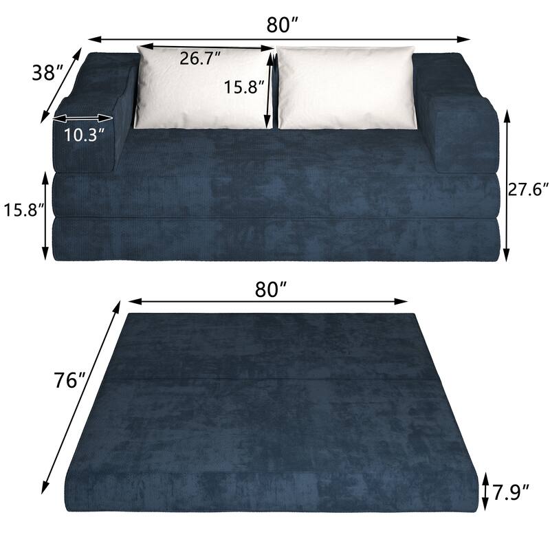 GDFStudio - Chenille 80" Modular Folding Sofa Bed with King Mattress