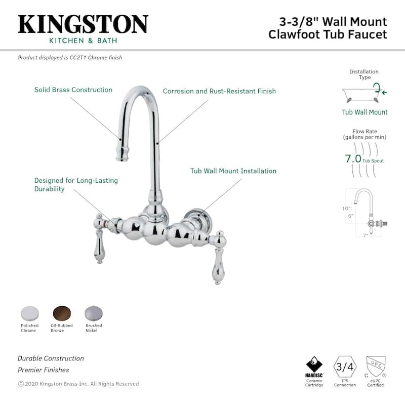 Kingston Brass Vintage Wall Mounted Clawfoot Tub Filler with Metal