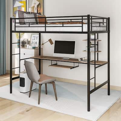 Merax Metal Twin/Full Loft Bed with Workstation Desk