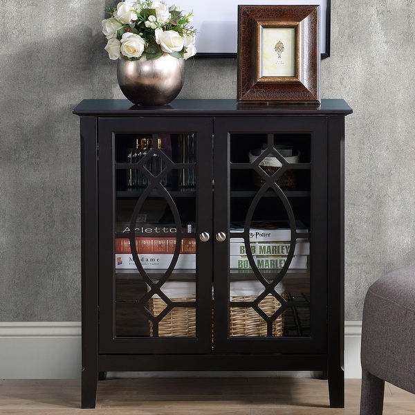 HOMCOM Wood Accent Sideboard Buffet Server Storage Cabinet with Double Framed Glass Doors, Adjustable Shelves. Opens flyout.