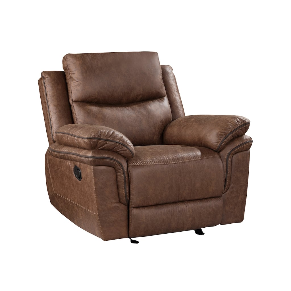 Quir 42 Inch Manual Recliner Armchair, Gliding Hardware, Brown Polyester