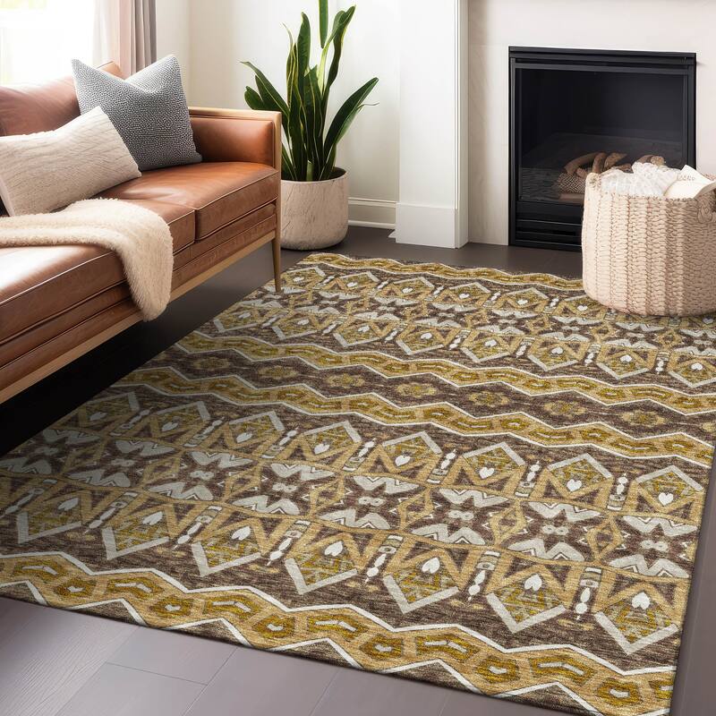 Machine Washable Indoor/ Outdoor Chantille Mosaic Global Rug