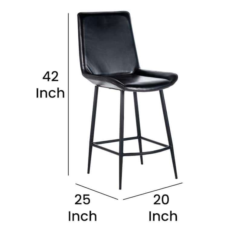 Isha Counter Stool Chair Set of 2, Gray Goat Leather, Black Iron