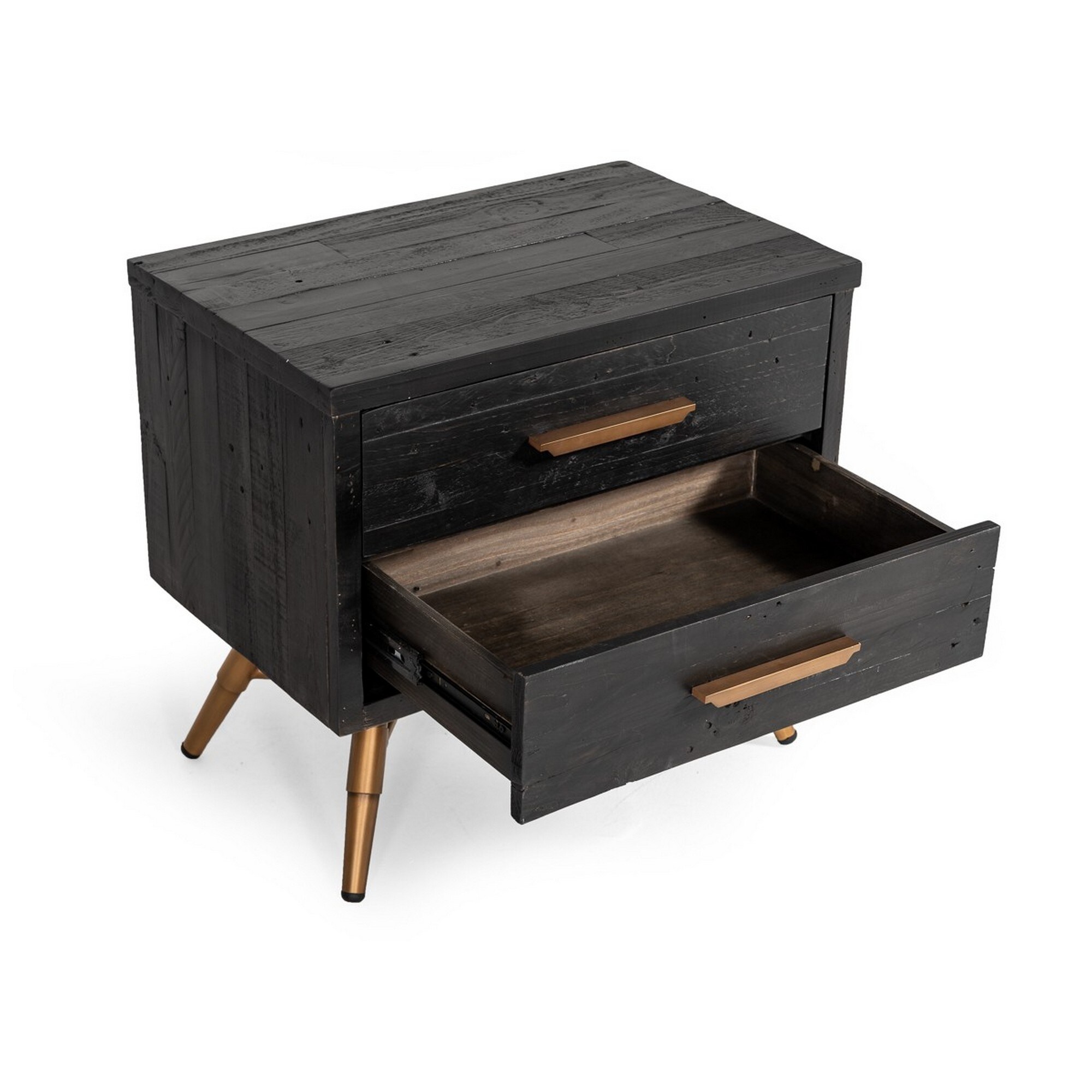 2 Drawer Wooden Nightstand With Metal Handles And Legs Dark Brown And Gold On Sale Overstock 31812771