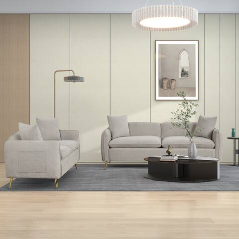 2 Piece Velvet Upholstered Sofa Sets with Loveseat,Golden Metal Legs