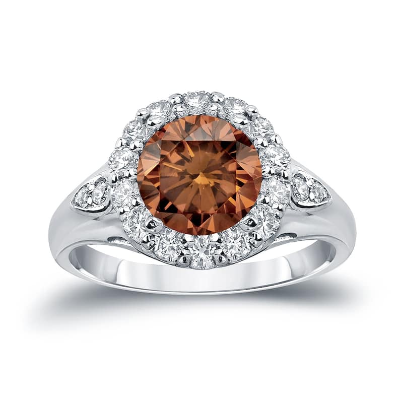 Auriya 14k Gold 3 1/3ctw Halo Brown Diamond Engagement Ring - White - 4