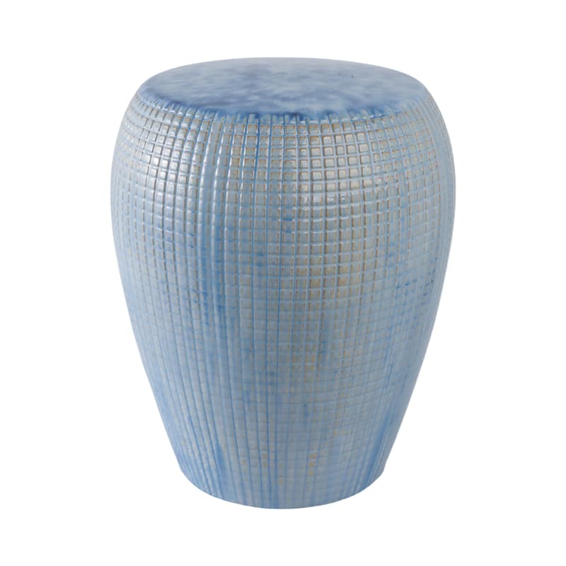 Ceramic Garden Stool Indoor or Outdoor Textured Design - 18" Blue