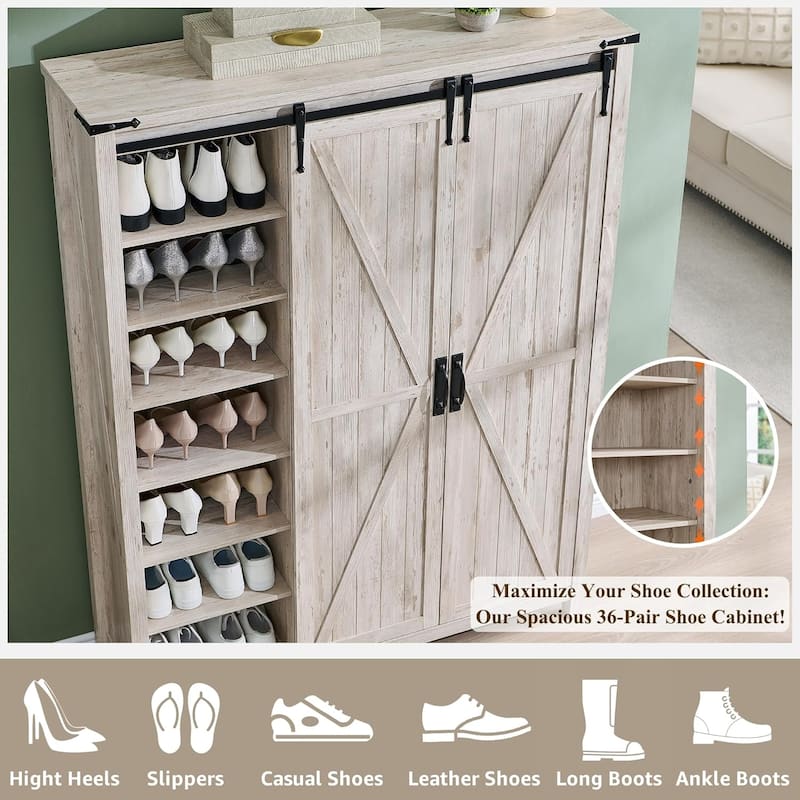 Farmhouse Shoe Storage Cabinet, 7-Tier Shoe Organizer, Shoe Rack