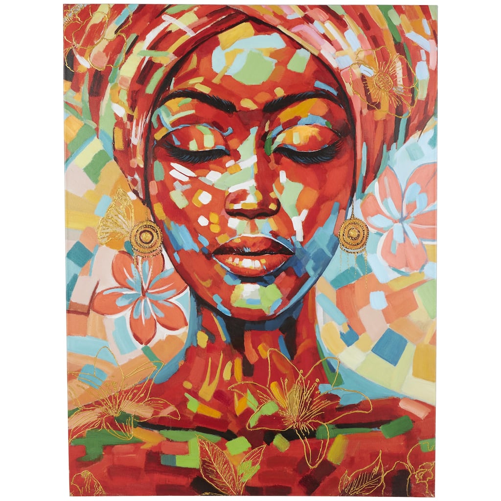 Canvas Woman Paint Splatter Wall Art with Abstract Paint Strokes and Floral Accents -Multi Colored - CosmoLiving by Cosmopolitan