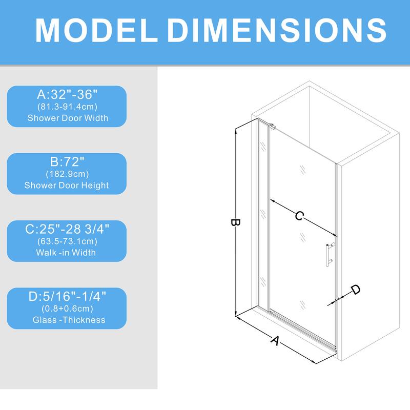 Semi-Frameless Left and Right Opening Universal Pivot Shower Door