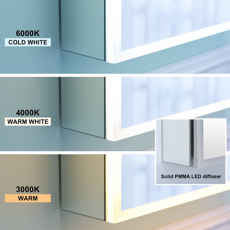 30'' H Recessed or Surface Frameless LED Mirror Cabinet With Defogger, Dimmer, Outlets & USB Ports 