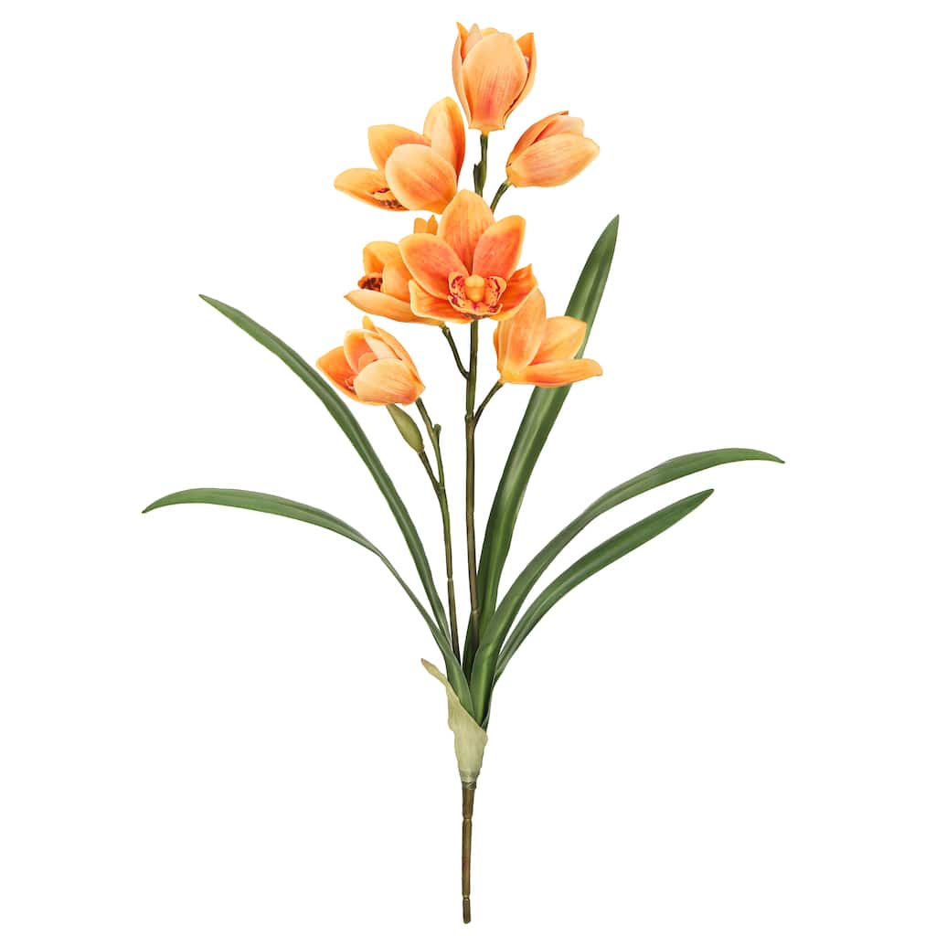 Set of 2 Orange Artificial Cymbidium Orchid Plant Flower Stem Spray 20in - 20" L x 6" W x 6" DP