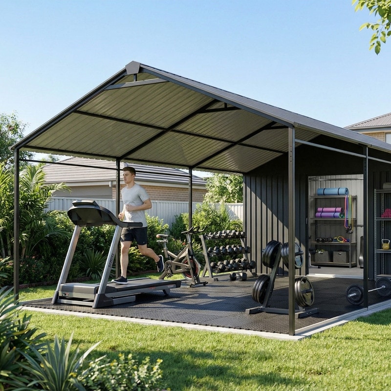 COSIEST 12x25 ft Metal Carport with Storage Shed, Heavy-Duty 2-in-1 Carport with 12x5ft Lockable Tool Room, - 12*25FT