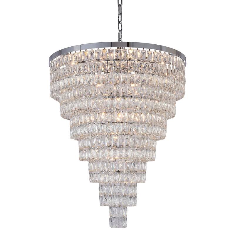 32" Chrome Metal 7-Tier Chandelier With Clear Crystals - Chrome