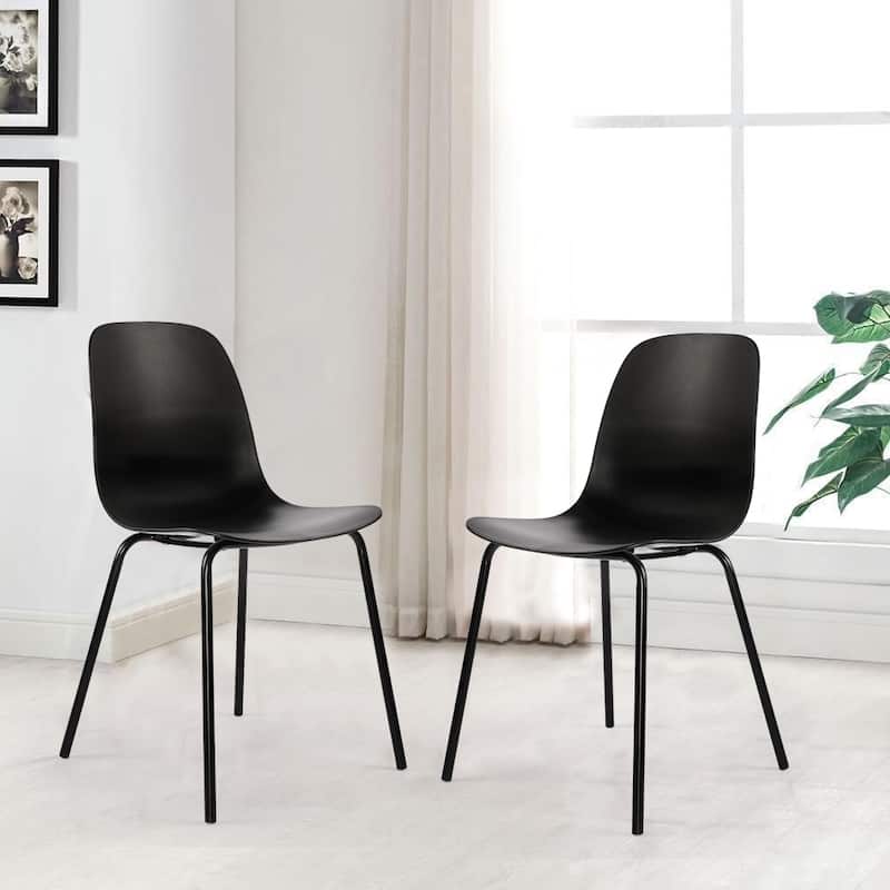 Modern Plastic Dining Chairs Industrial Side Chairs with Metal Legs Set of 2