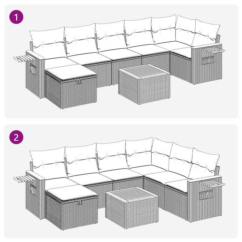 vidaXL 7 Piece Patio Sofa Set with Cushions Black Poly Rattan - 21.7 x 24.4 x 27.2