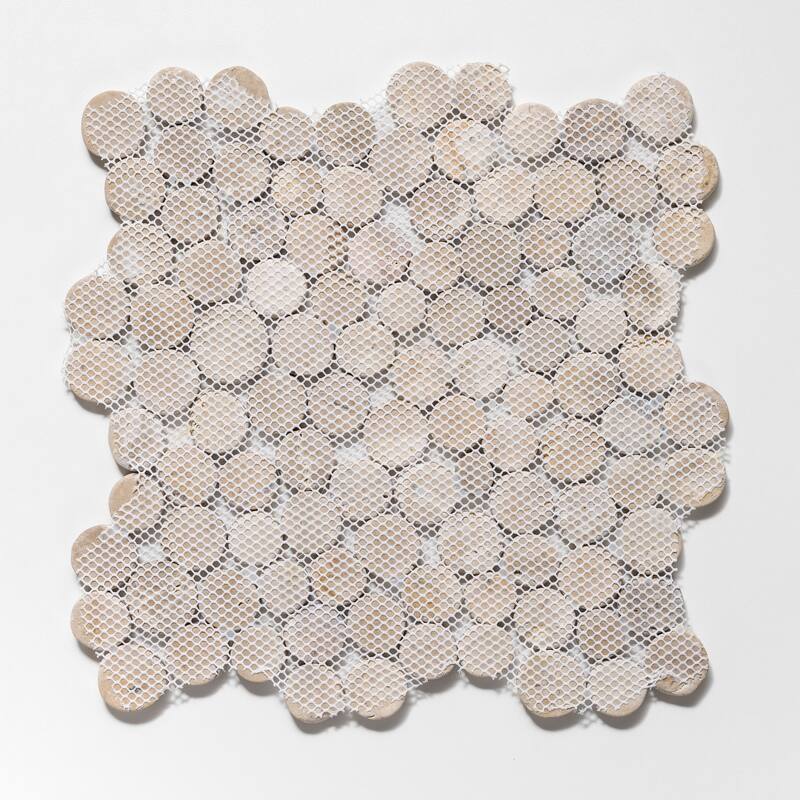 Penny Rounds 11 in. x 11 in. Honed Marble Mesh-Mounted Mosaic Wall and Floor Tile