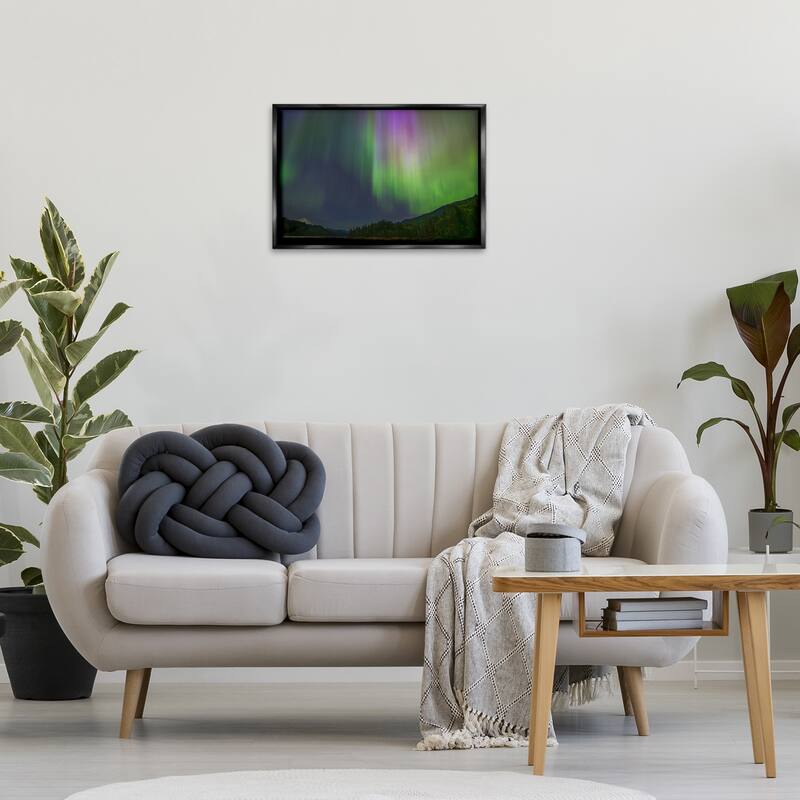 Stupell Green Glowing Northern Lights Framed Floater Canvas Wall Art Design By Nancy Crowell