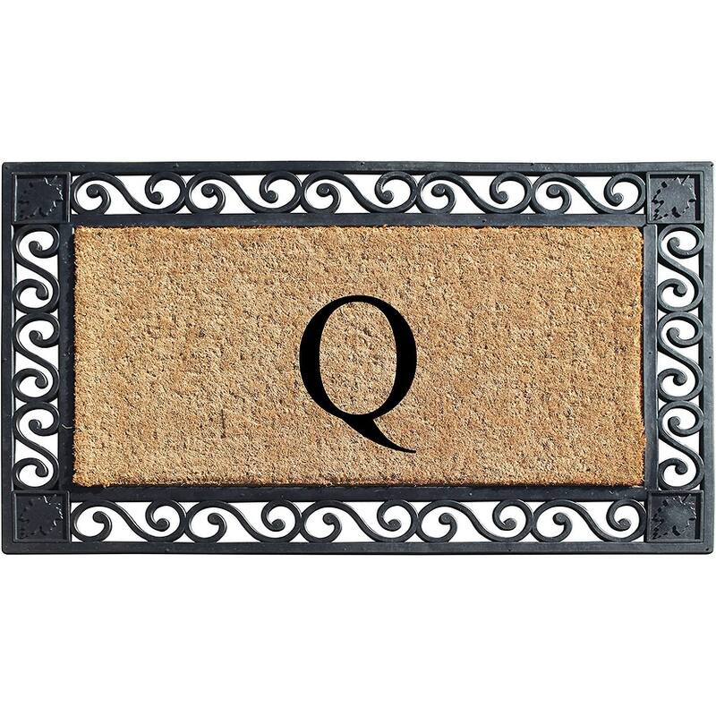 A1HC Rubber and Coir Maple Leaf, Heavy Weight Durable Monogrammed Doormat, 23"X38" Black - Q