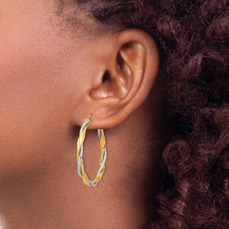 Curata 14k Two tone Gold Polished Rope Twisted Hoop Earrings 36.5x3.3mm
