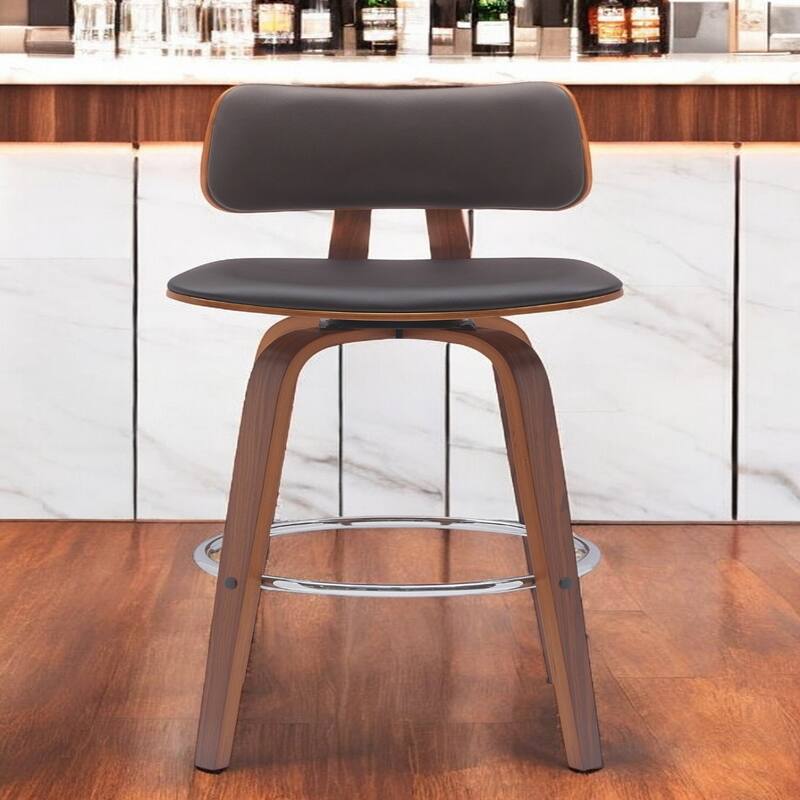 Faux Leather Armless Counter Height Bar Chair with Wood Frame, Swivel and Footrest