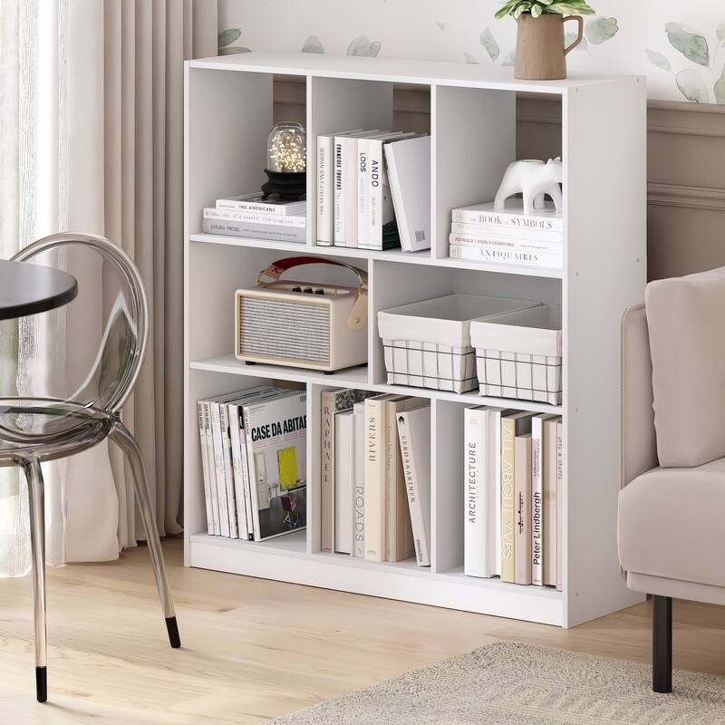 39.37 in. Tall White Wood 8-Shelf Bookcase