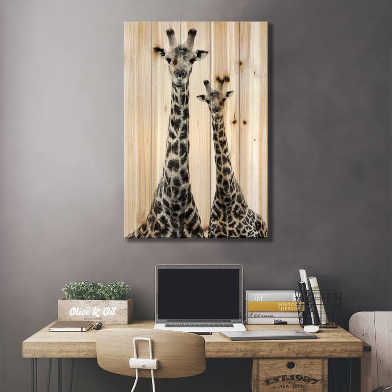 Two Giraffes White Edition II Print On Wood by Philippe Hugonnard - Multi-Color