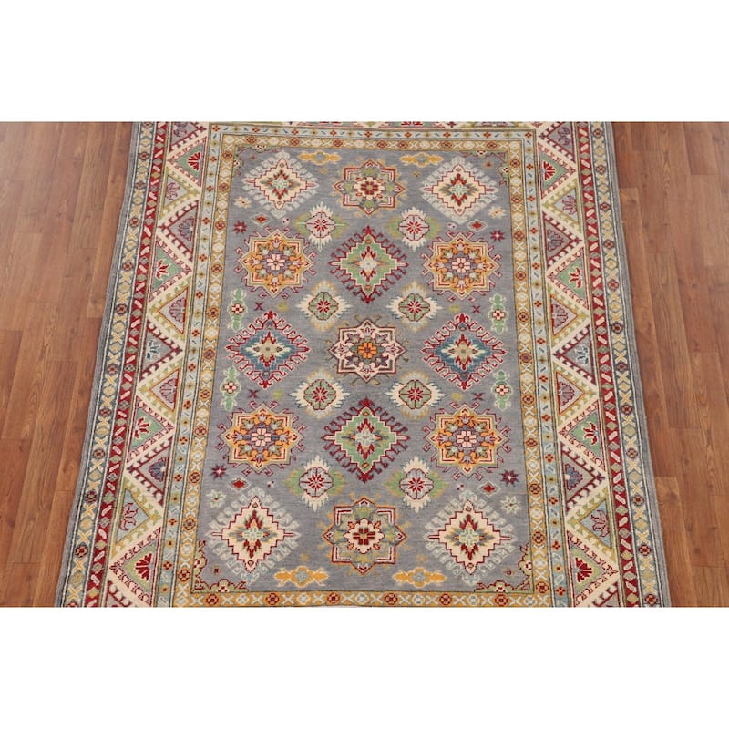Traditional Grey Kazak Area Rug Handmade Wool Carpet - 5'1" x 6'11"