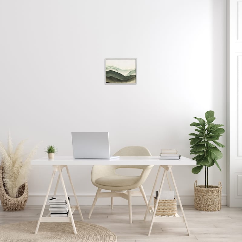 Stupell Misty Mountain Range Atmospheric Landscape Watercolor Painting Framed Wall Art, Design by JJ Design House LLC - Green