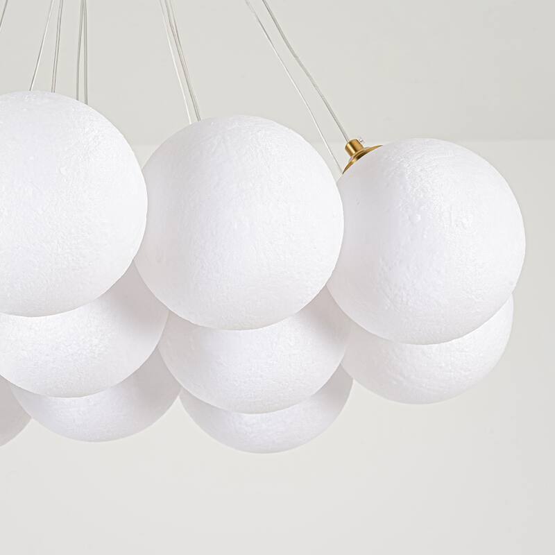 13-Light Modern Cluster Bubble Glass-Like 3D Printed Moon-Shade Gold Metal Chandelier for Living Room