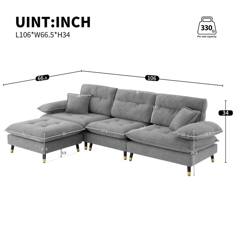 L Shaped Convertible Sectional Sofa, 4 Seat Tufted Couch Set
