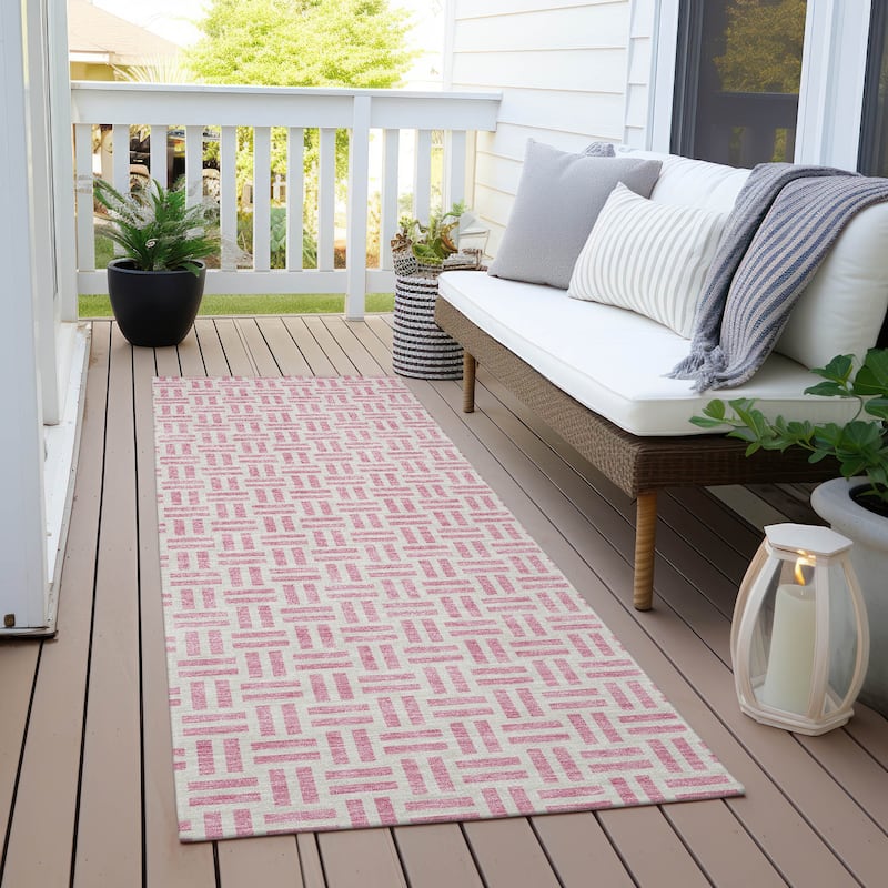 Machine Washable Indoor/ Outdoor Contemporary Basketweave Chantille Rug - Pink - 2'3" x 7'6"