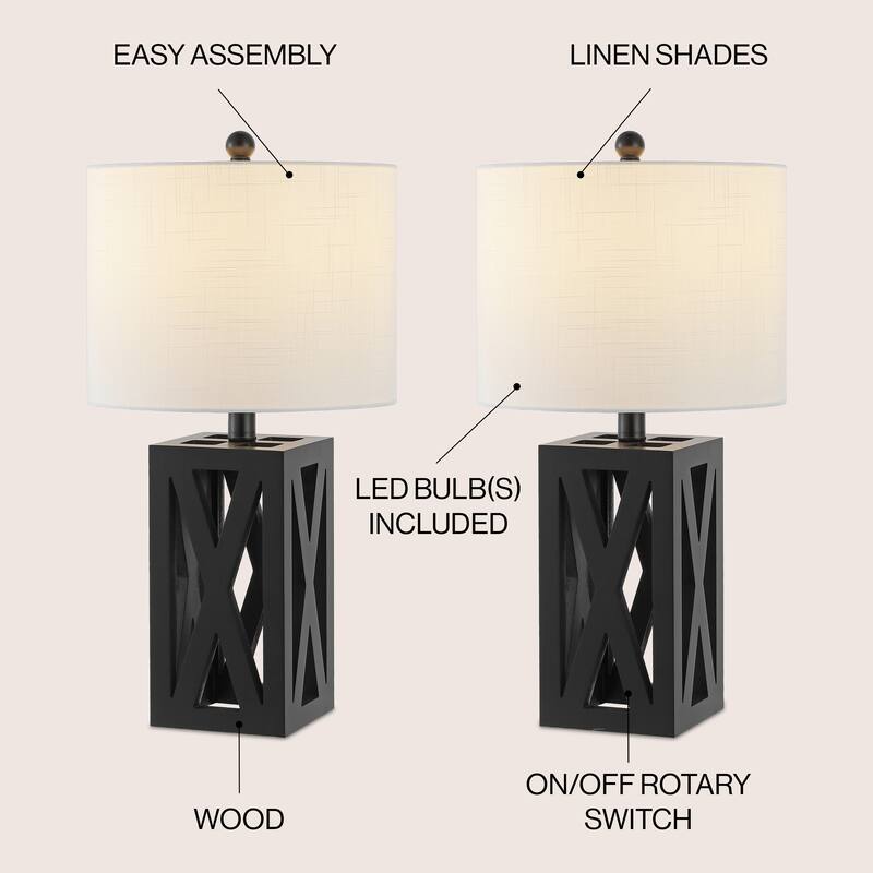 Ibiza 21.5" Farmhouse Wood LED Table Lamp, Brown (Set of 2), by JONATHAN Y