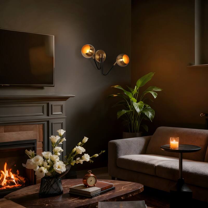 Marden Modern 2-Light Black Gold Wall Sconce Bathroom Vanity Lights with Metal Shades - 19.5 "