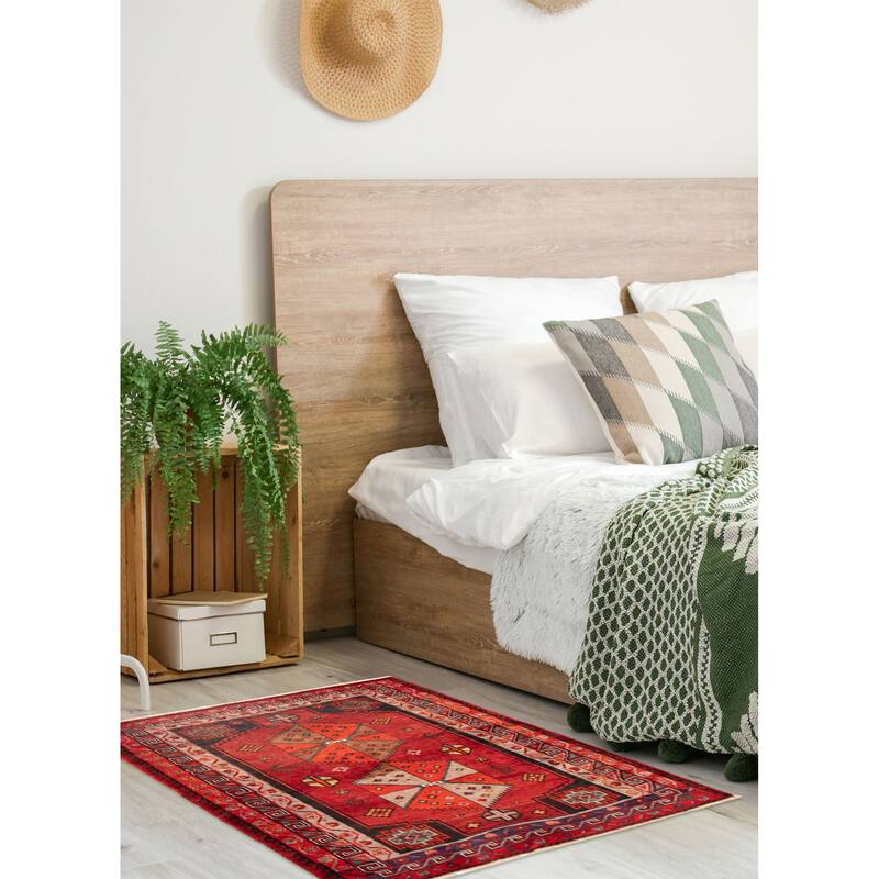 ECARPETGALLERY Hand-knotted Melis Vintage Red Wool Rug - 5'5 x 6'4