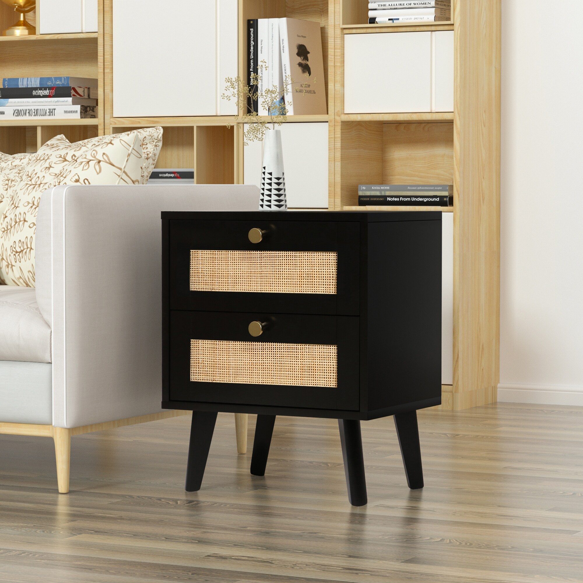 Black nightstand with hot sale gold accents