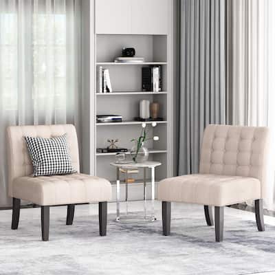 Modern 23" Button Tufted Accent Chairs with Wood Legs for Living Room (Set of 2)
