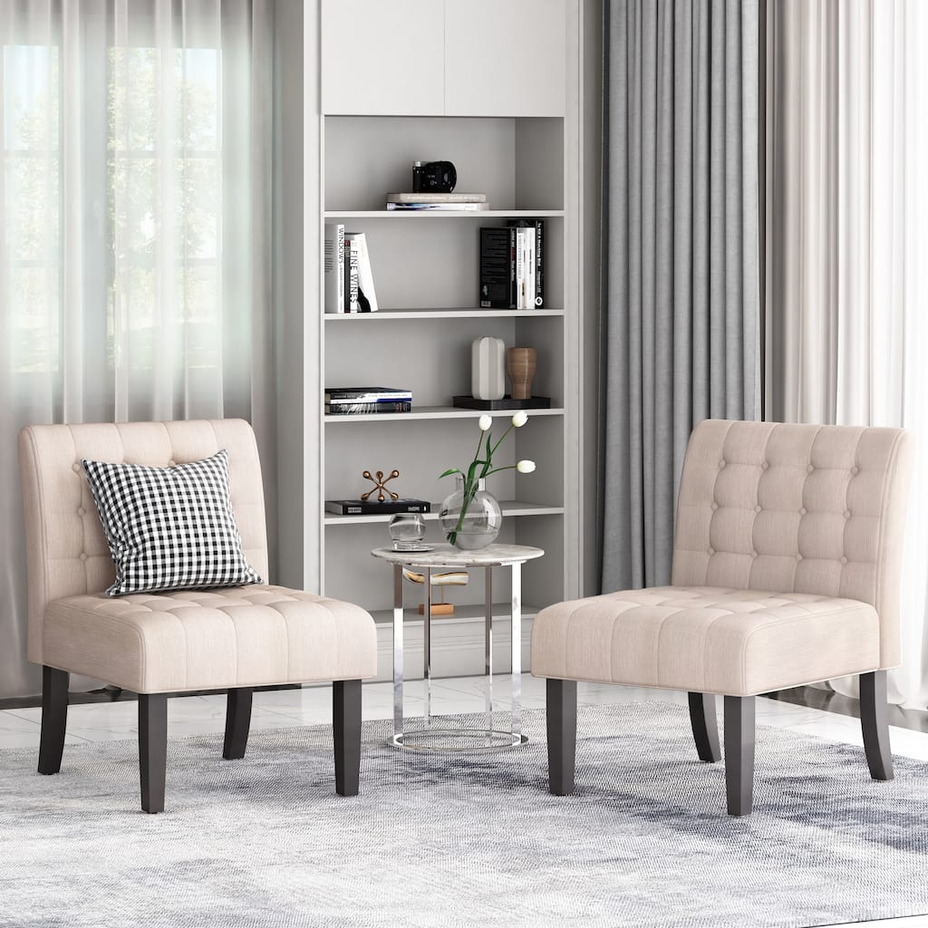 Modern 23" Button Tufted Accent Chairs with Wood Legs for Living Room (Set of 2)