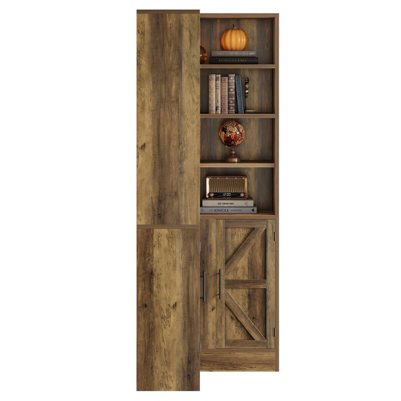 Industrial L-Shaped Corner Bookcase Bookshelf with Barn Doors
