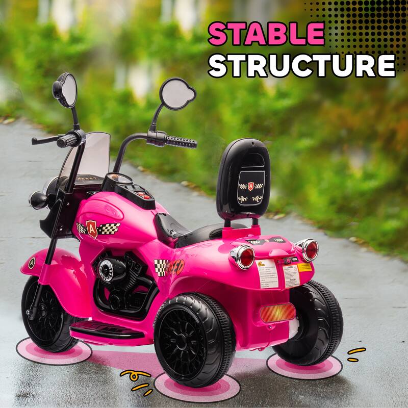 6V Electric Ride-On Motorcycle for Kids, 3-Wheel Chopper with Headlights, Music, Forward & Reverse, Ages 3-6